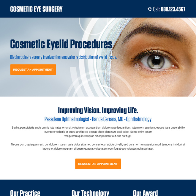 cosmetic eye surgery appointment booking responsive landing page