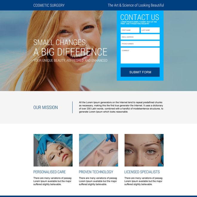 responsive cosmetic plastic surgery landing page design Cosmetic Surgery example