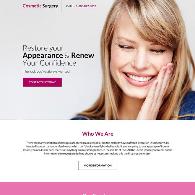 responsive cosmetic surgery clinic landing page design