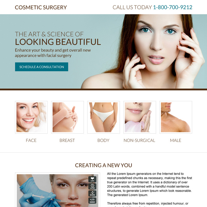 minimal cosmetic surgery responsive landing page Cosmetic Surgery example