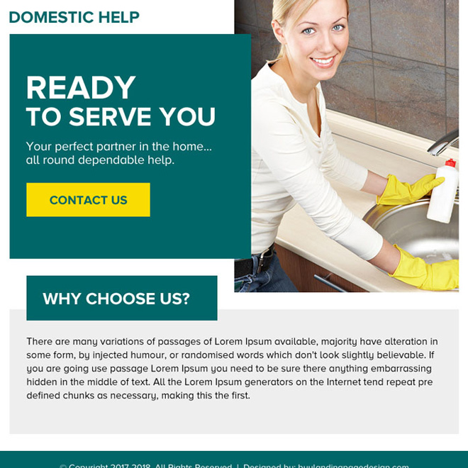 domestic help service minimal ppv landing page design Domestic Help example