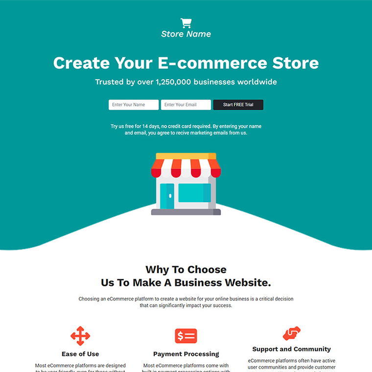 create your ecommerce store responsive landing page Ecommerce example