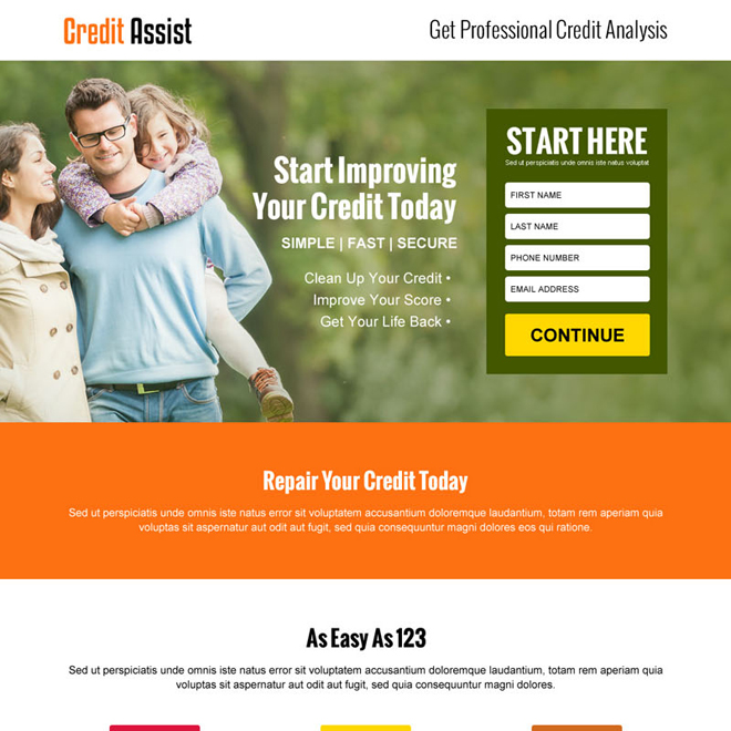 credit assist service small lead capture responsive landing page design