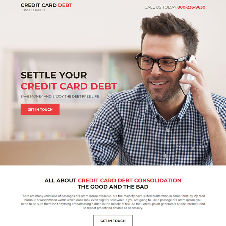 credit card debt repair responsive landing page Debt example