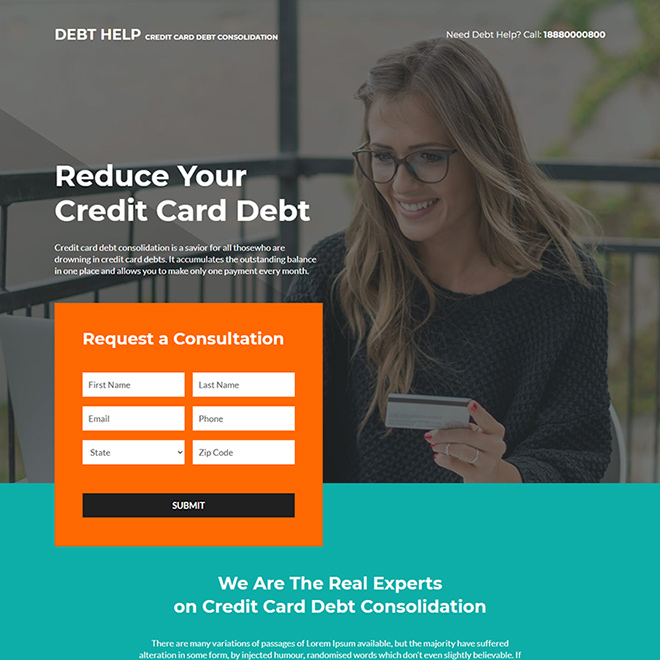 credit card debt consolidation responsive landing page