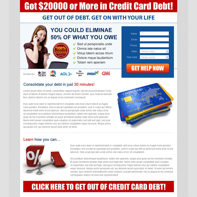 credit card debt landing page design templates