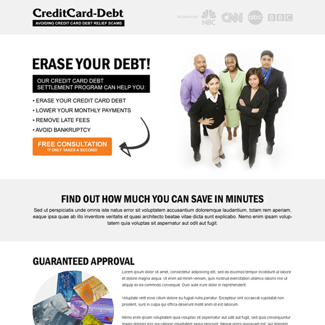 credit card debt responsive landing page design templates