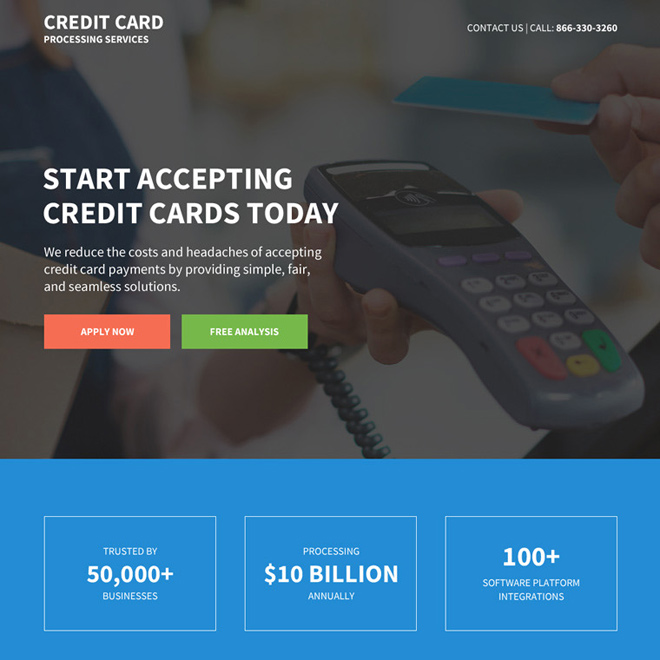 credit card processing services responsive landing page