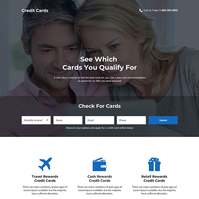 credit card service lead generating landing page Credit Card example