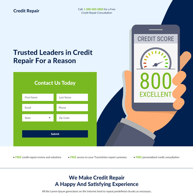 credit repair consultation best landing page design