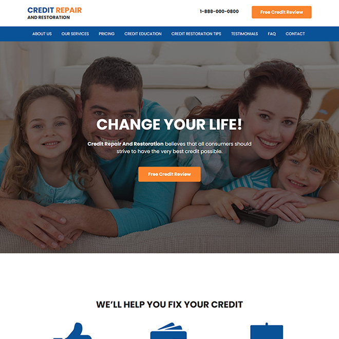 credit repair and restoration service responsive website design