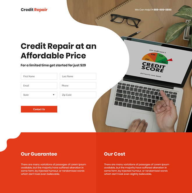 credit repair agency lead capture responsive landing page design Credit Repair example