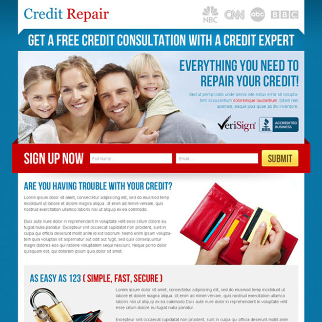 free credit consultation lead capture lander design Credit Repair example