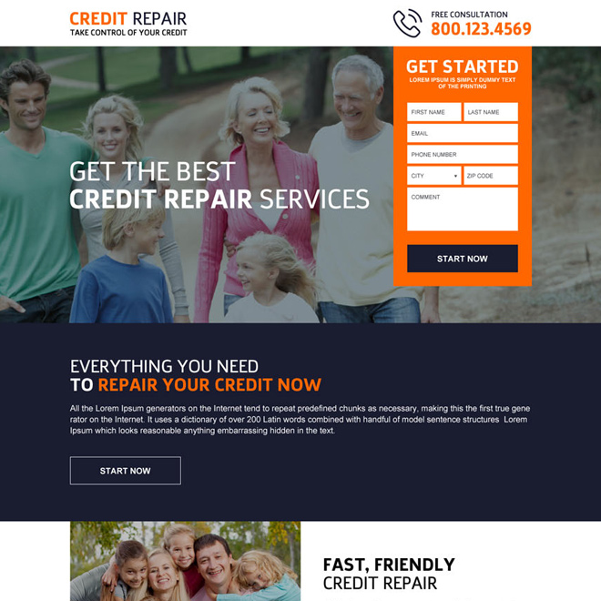 responsive credit repair consultation lead generating landing page