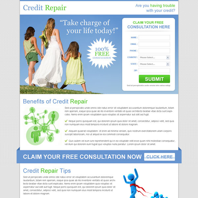 free credit repair consultation clean lead capture landing page Credit Repair example