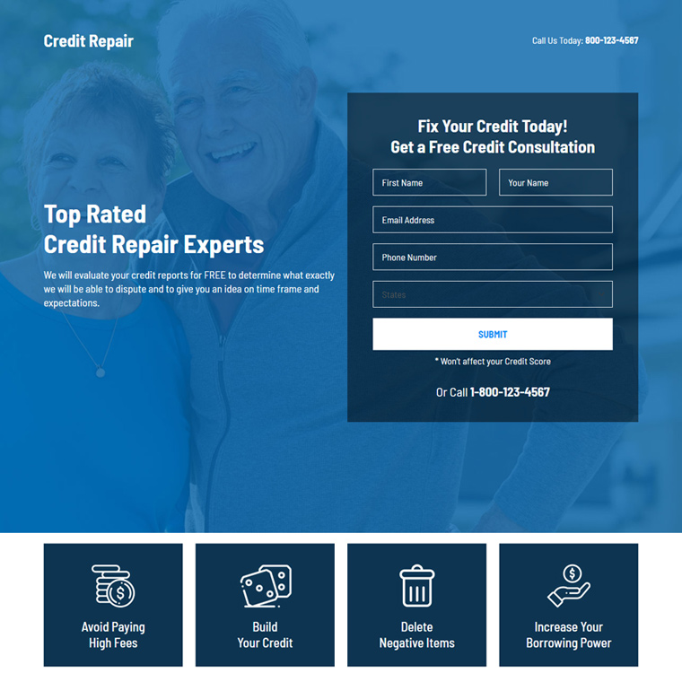 credit repair service free consultation responsive landing page