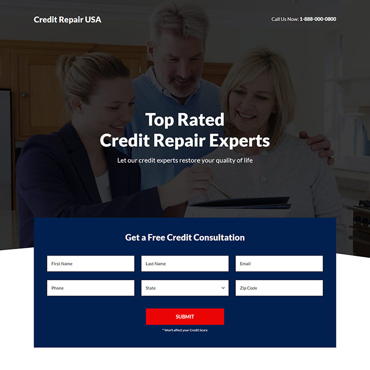 credit repair experts lead capture landing page Credit Repair example