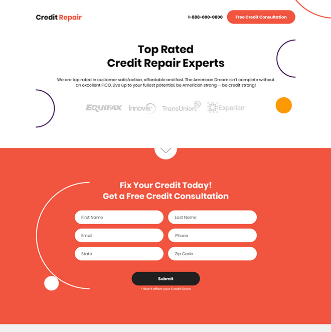 top rated credit repair experts lead capturing responsive landing page Credit Repair example