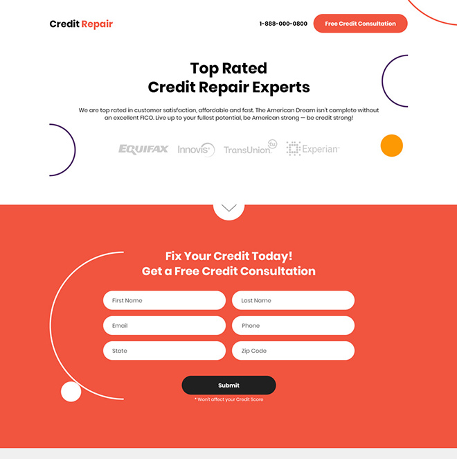 top rated credit repair experts lead capturing responsive landing page