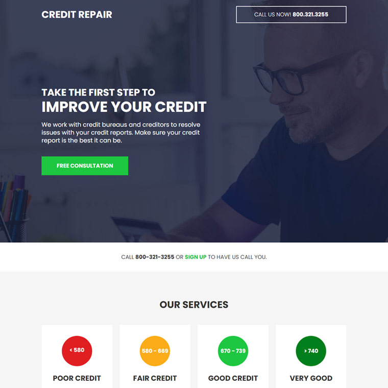 minimal credit repair free consultation landing page