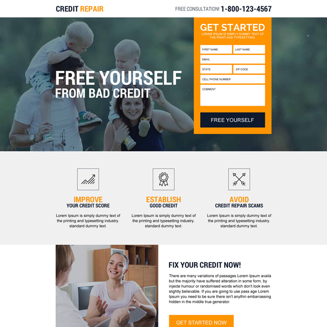 responsive credit repair free consultation lead generating landing page Credit Repair example