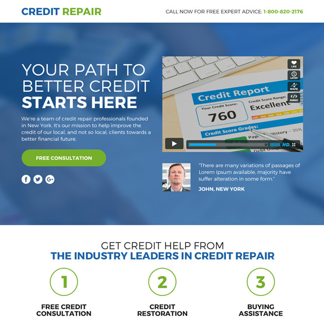 credit repair lead funnel responsive landing page design