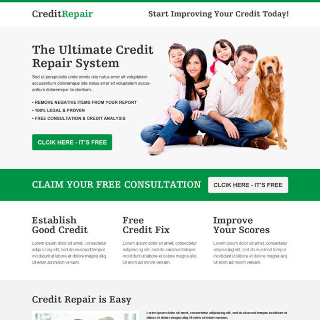 minimal credit repair landing page