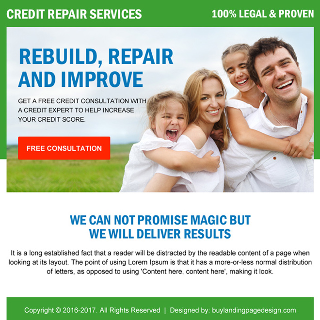 credit repair free consultation ppv landing page design Credit Repair example