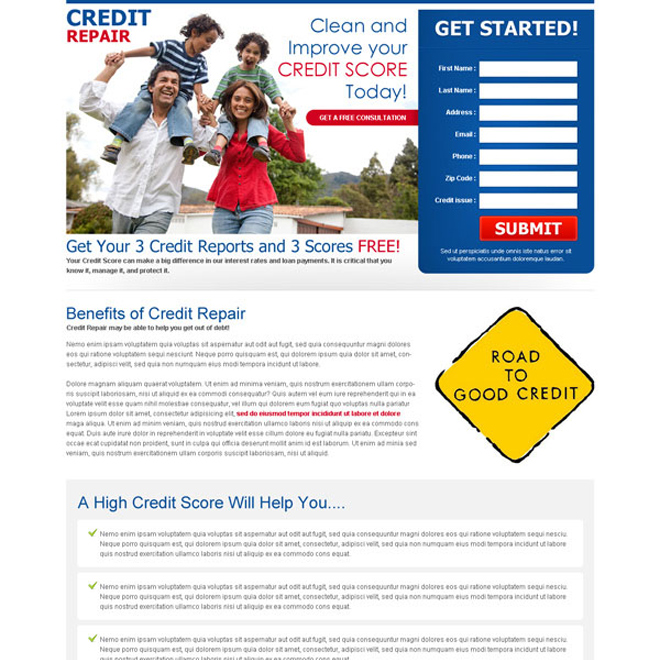 Credit repair landing page design template to capture leads