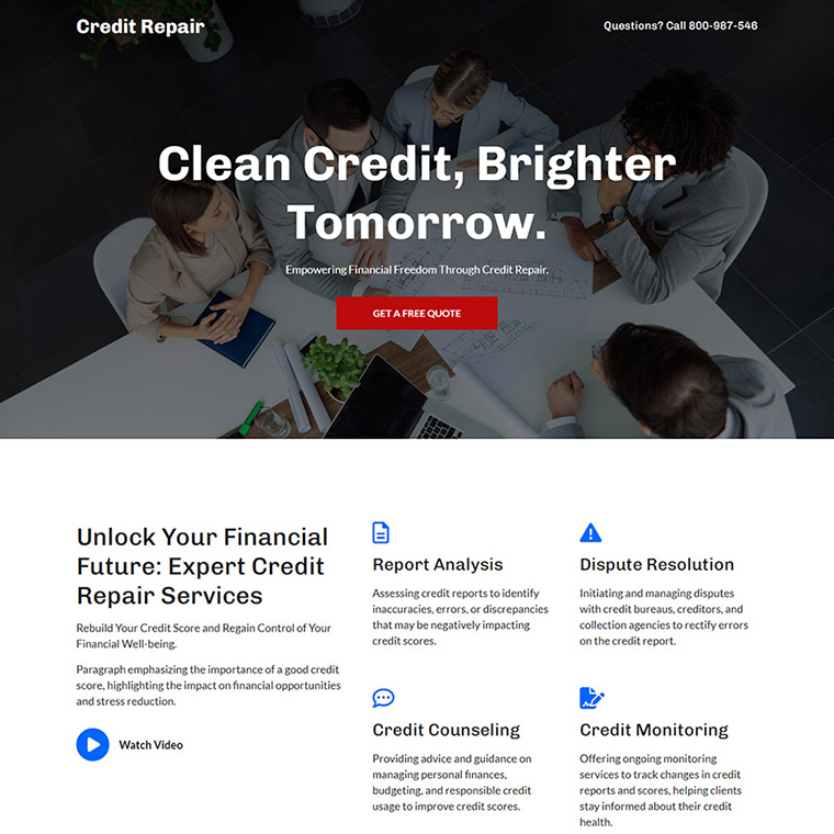 expert credit repair service lead capture landing page