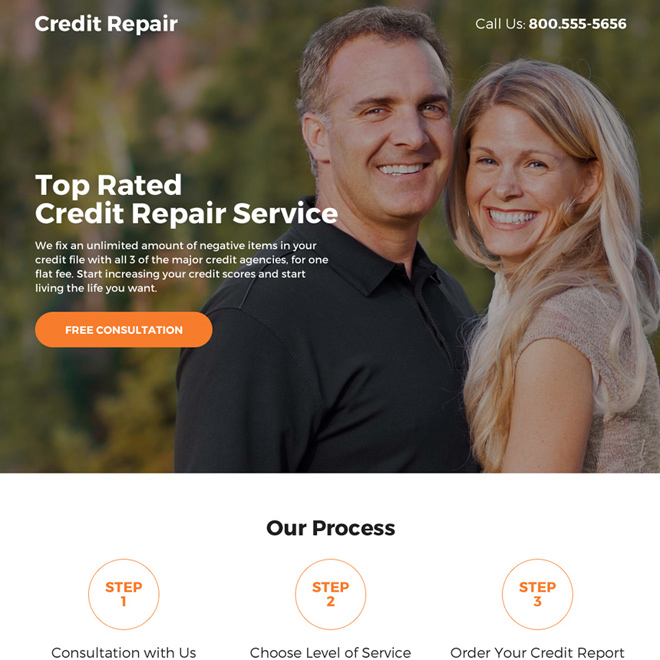 credit repair service call to action responsive landing page