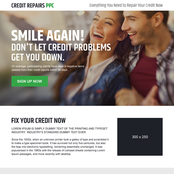 credit repair pay per click sign up lead generating responsive landing page Credit Repair example