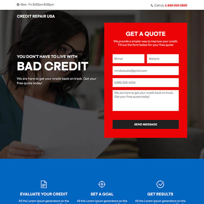 bad credit repair service responsive landing page Credit Repair example