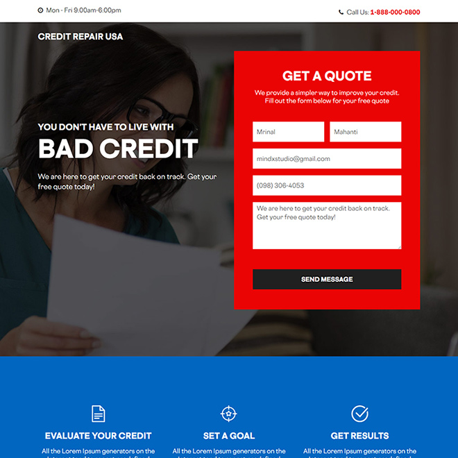 bad credit repair service responsive landing page