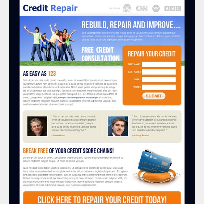 credit repair small lead capture landing page Credit Repair example