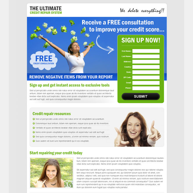 the ultimate credit repair system powerful credit repair landing page design Credit Repair example