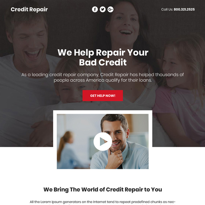 bad credit repair video responsive funnel page design