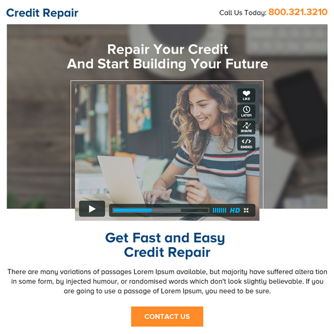 credit repair video ppv landing page design Credit Repair example