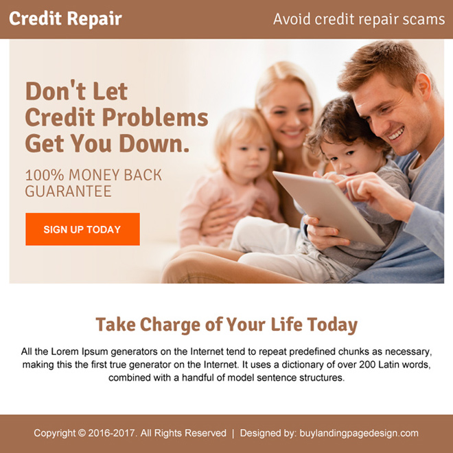 credit repair problems ppv landing page design