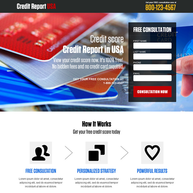 credit report landing page designs to capture leads and sales