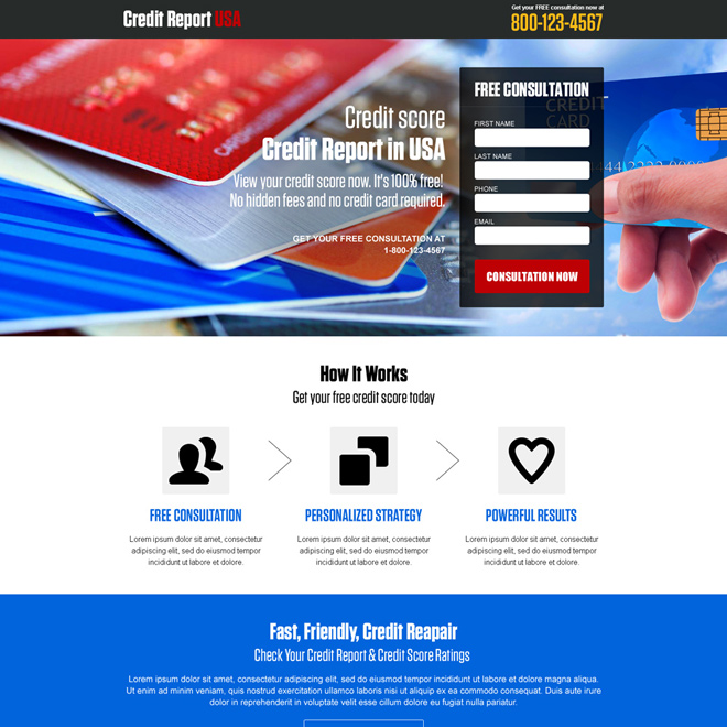responsive credit report free consultation landing page design Credit Report example
