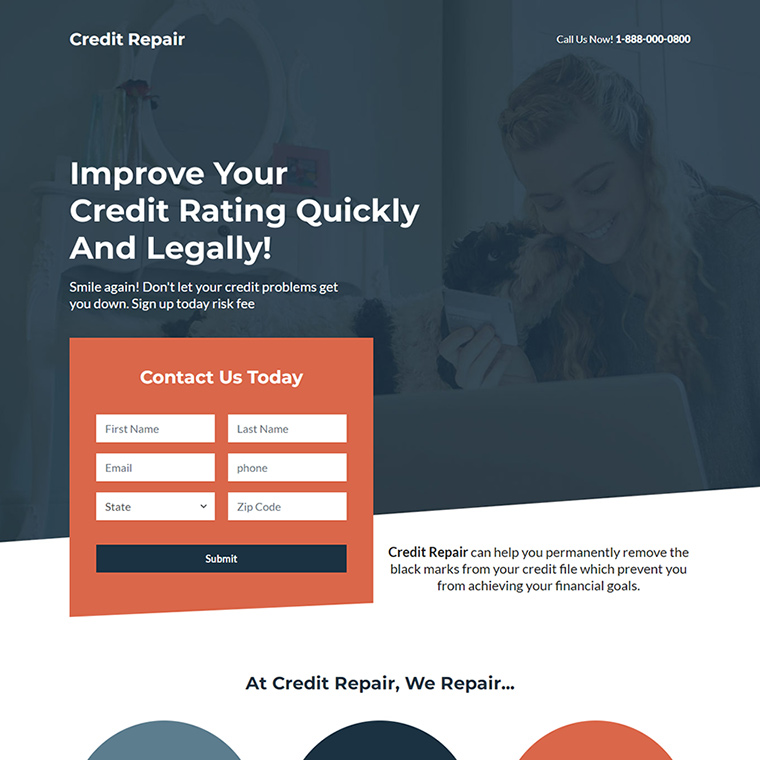 professional credit repair service lead capture landing page