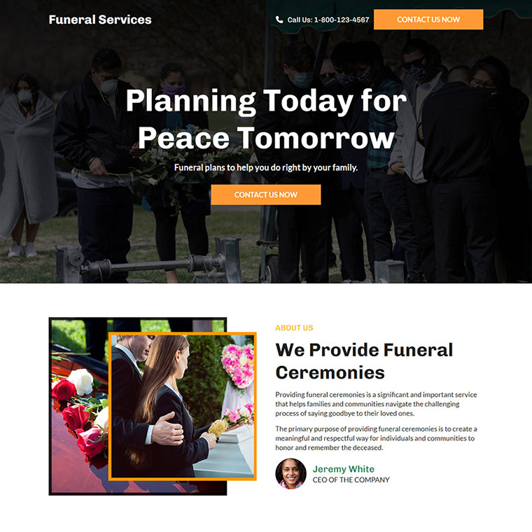 cremation and funeral services lead capture landing page Funeral Services example