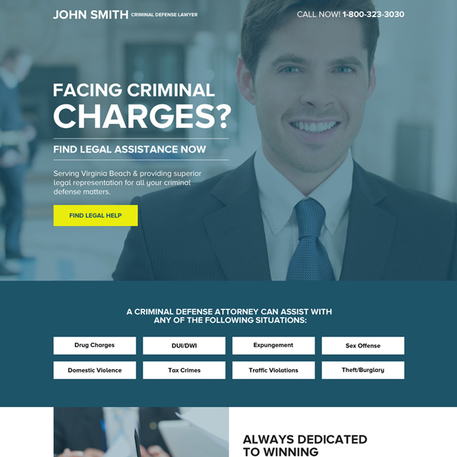 criminal defense lawyer responsive lead generating landing page