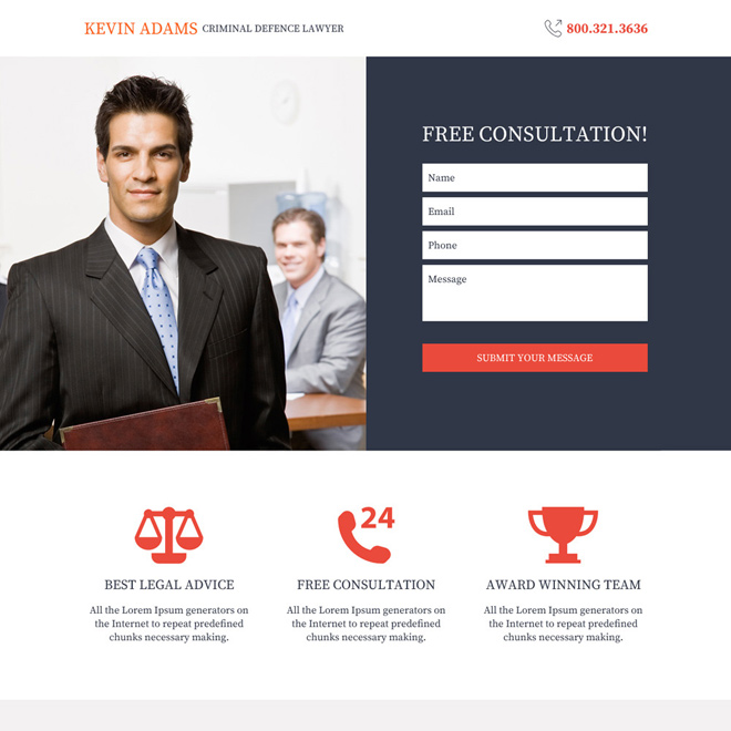 criminal defence lawyer responsive landing page design Attorney and Law example