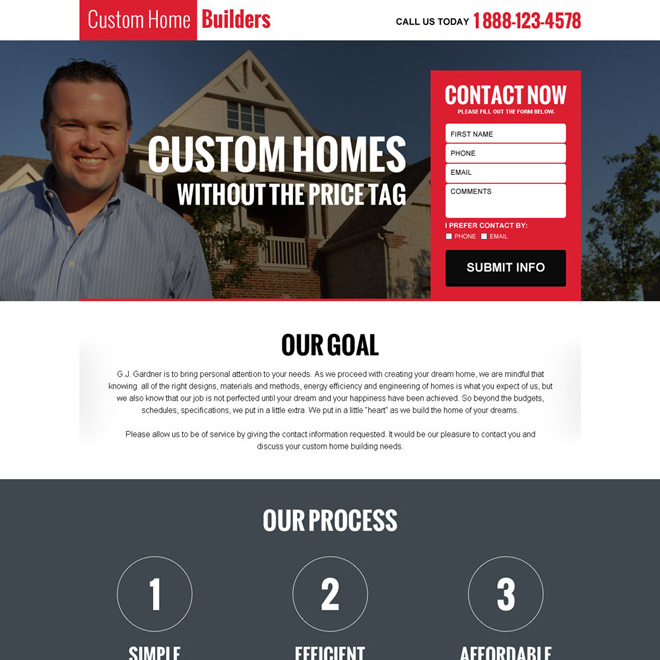 custom home builders responsive landing page design