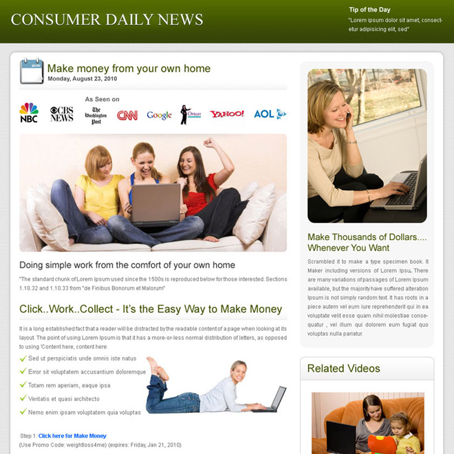 consumer daily news clean and effective landing page design template