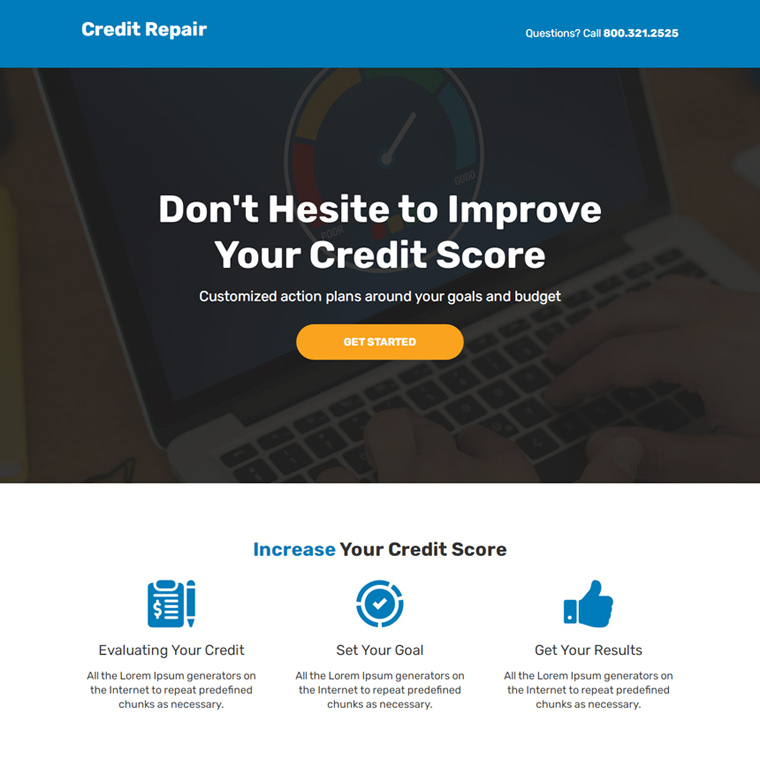 minimal credit repair service responsive landing page