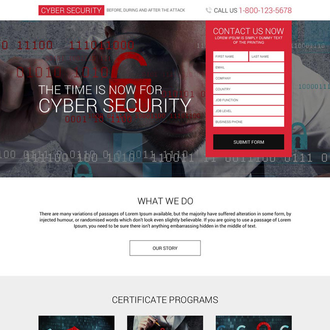 responsive cyber security services lead capturing landing page