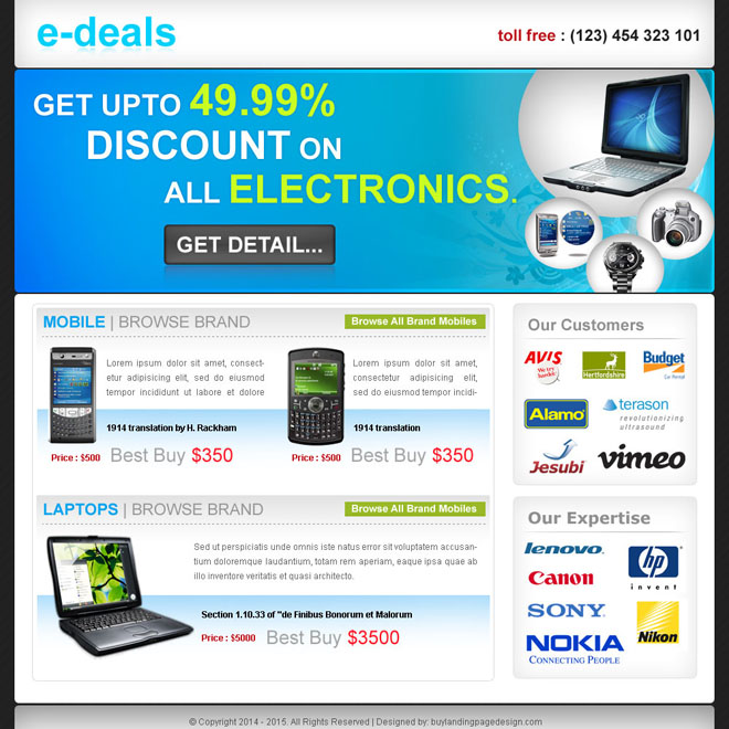 e-deals clean and effective landing page design for sale